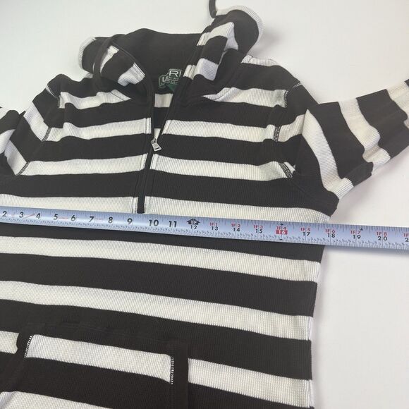 Ralph Lauren Active Ribbed Stripe Quarter Zip Polo Top L Brown Y2K Academia Prep - Picture 5 of 8